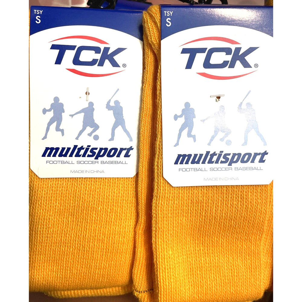TCK 2 Pairs Multisport Socks Football Soccer Baseball Softball Unisex Gold Small